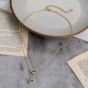 Romantic Love Duet Necklace Double Heart Gold Fashion Jewelry